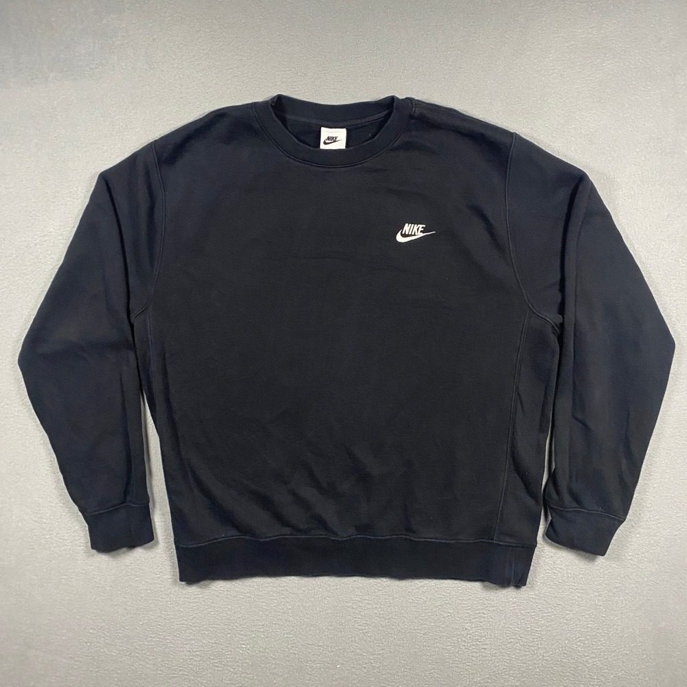 Nike Club Fleece Crewneck Sweatshirt Mens Large Black BV2662-010 Pullover